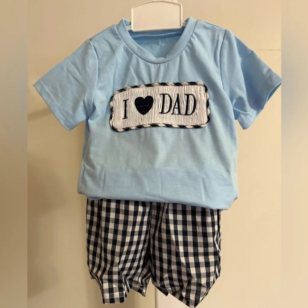 New Smocked I Love Dad Short Set - Size 3-6 months